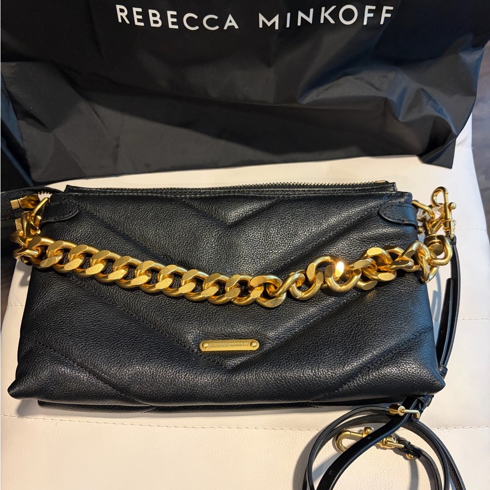 Rebecca Minkoff Black Leather Chevron Quilted Crossbody Bag
